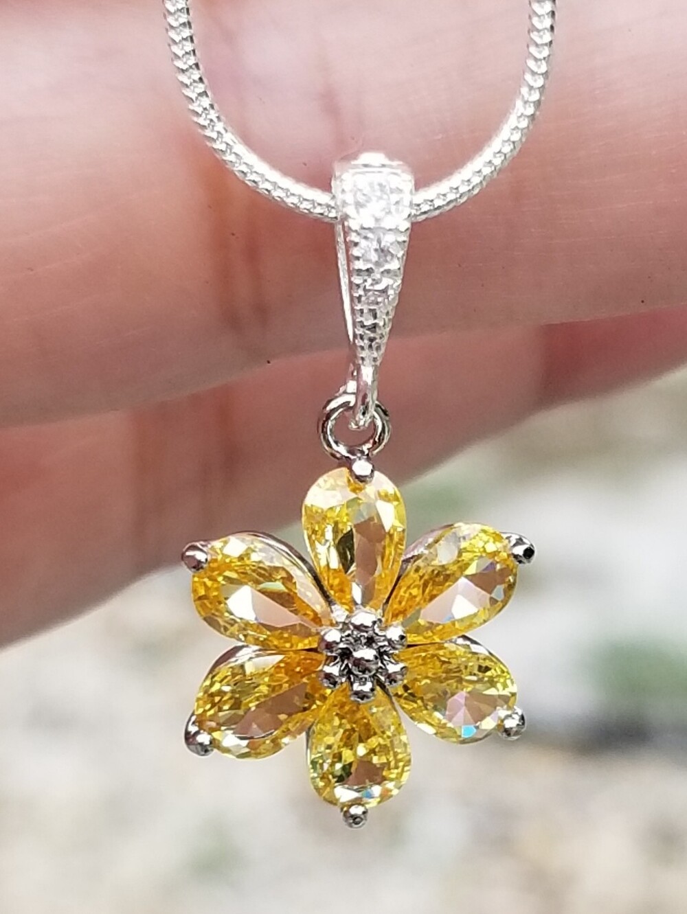 Sterling Silver Citrine Flower Pendant Necklace, Citrine Jewelry